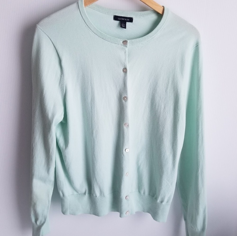 Lands' End Cardigan Sweater Mint Green Seafoam L